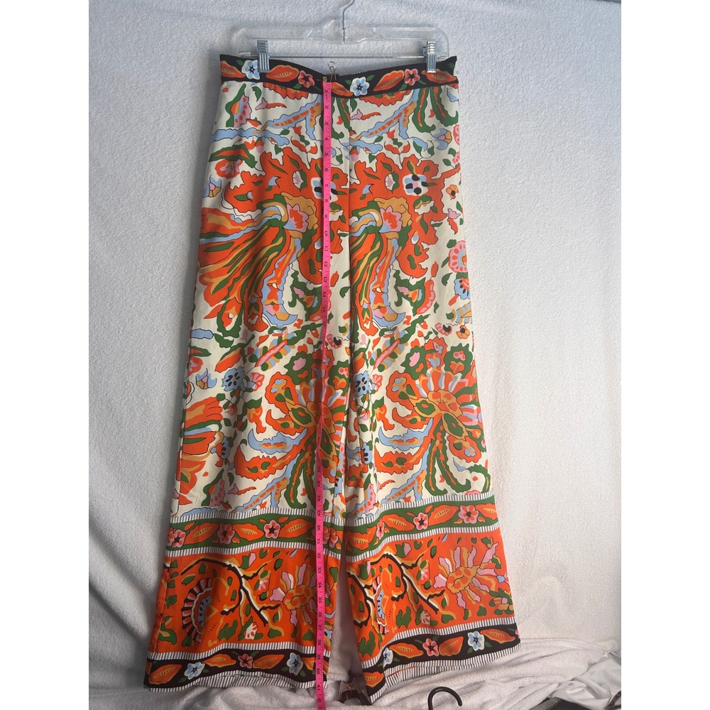 Cupcakes & Cashmere Orange Floral Paisley Wide Leg Pants Elastic Waist Womens M